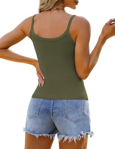 GKBK 2026 Summer Spaghetti Strap Tops for Women Scoop Neck Ribbed Knit Going Out Teen Girls Y2K Crop Clothes Army Green XL - Thumbnail 6