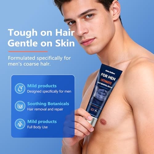 Painless Hair Removal Cream for Men, Intimate & Body Depilatory Cream for Male Grooming, Quick Hair Dissolving, Moisturizing Gentle Formula with Seaweed Extract, 100ml (1pcs) - Thumbnail 5