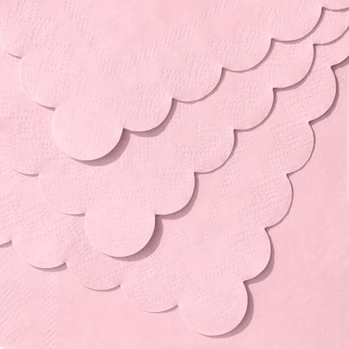 NatNarr 120 Pcs Cocktail Napkins Pink Paper Napkins Light Pink Dessert Beverage Napkin Cute Scalloped Party Napkin for Mothers Day, Baby Bridal Shower, Birthday, 5 x 5 Inch - Thumbnail 3