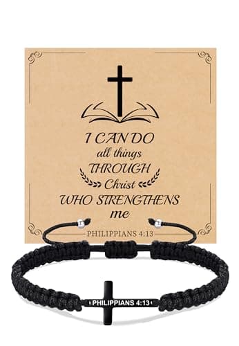Sistble Mothers Day Gifts for Men Teens, Christian Gift Black Cross Bracelet for Men Confirmation Gifts for Teens Baptism Inspirational Bracelets Faith Bible Verse Easter Christmas Jewelry