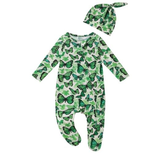 NewSeed Baby One-Piece Footies Long Sleeve Rompers 2-Way Zipper, Baby Bodysuit Bamboo Clothes for Boys Girls (Butterfly, 6-9M) - Image 1