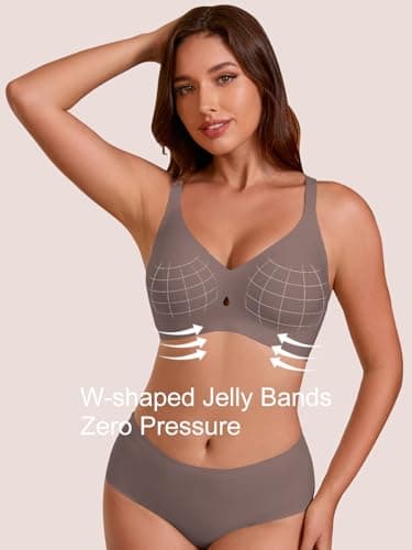 COCOMARTS Jelly Bras for Women No Underwire Seamless Push Up Bra Full Support Comfort Bralettes Wireless Plunge Everyday Bra Coffee X-Large - Thumbnail 3