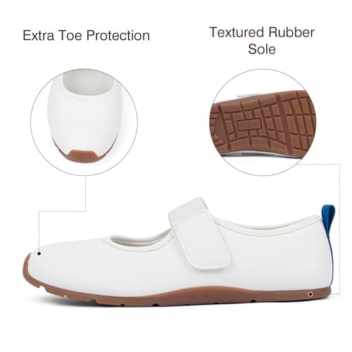 VIUGJNEX White Tennis Shoes for Women Mary Jane Shoes Fashion Sneakers Lightweight Casual Slip-On Ballet Flats Size 8.5 - Thumbnail 4