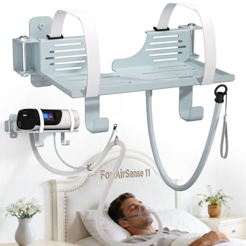 Godboat CPAP Wall Mount Shelf for Resmed Airsense 11 Machine - 180° Swivel CPAP Hose Holder, 90° Rotating Hanger with 2 Hooks for Tube Organizer Mask Stand [Tangle-Free], Bedside Bed Room Decor/Silver - Image 1