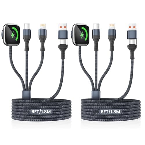 Firsting Travel Essentials,3 in 2 USB A/C Cable for Watch Charger/iPhone 17 Charger/IP Cable Designed for iWatch Chargers,Multi Charging Cable Compatible with iPhone 17-11/iWatch All Series 6FT 2PS - Image 1