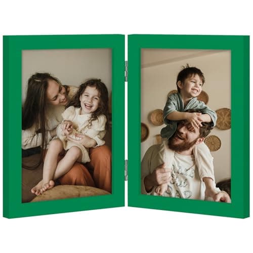 decorUhome Double 5x7 Picture Frame Vertical, Engineered Wood Bifold Photo Frame with Plexiglass for Tabletop Display, 5x7, Green