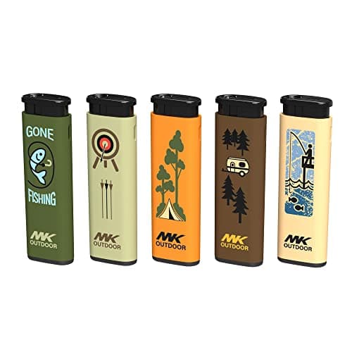 MK Lighter Outdoor Series Alpine Set 5-Pack Assorted Design Multipurpose Refillable, Windproof Flame, Slip Guard Candle & BBQ, Prepping & Camping Supplies, Survival Lighters (Explore) - Image 1