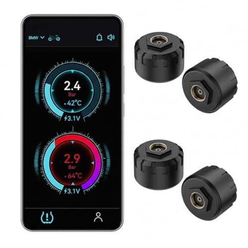 Hyphoon Motorcycle Tire Pressure Monitoring System, Bluetooth TPMS for Motorcycles – Real-Time Tire Pressure & Temperature Monitor with Dual External Valve-Stem Sensors, Waterproof Wireless TPMS (4) - Image 1