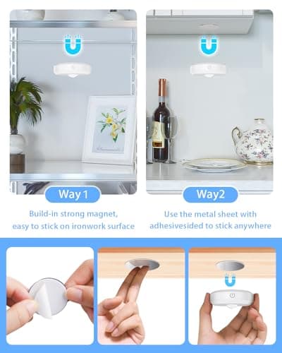 WILLED Rechargeable Puck Lights with Remote Control, 3 Color Temperatures and Timing Function, Dimmable Tap Light, Stick on Under Cabinet Lights, LED Puck Lights for Kitchen, Closet and Shelf(6 Pack) - Thumbnail 5