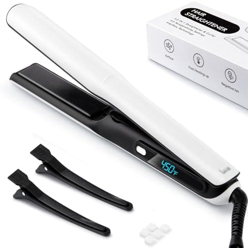 2 in 1 Professional Hair Straightener & Curler, Titanium Plates with Cool Air Fan, 3 Temp Settings (355℉-450℉), Negative Ion for Curly/Thick Hair, Essential Oil Diffuser, Clips & Aromatherapy Pads - Image 1