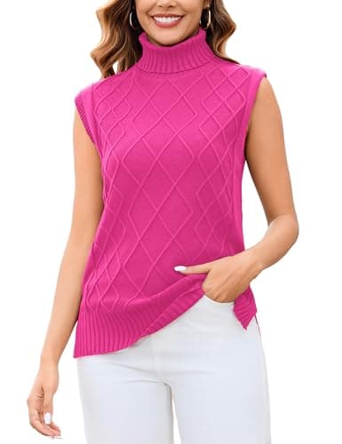Totatuit Women's Turtle Neck Knit Sweater Vest Sleeveless Casual Trendy Ribbed Pullover Tank Tops(Rose Red, Small) - Image 1