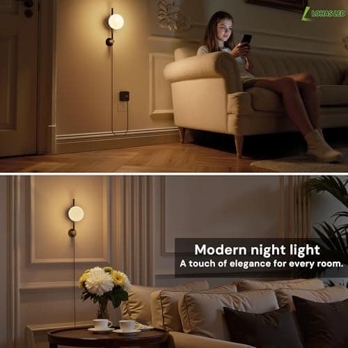 L LOHAS LED Night Lights Plug into Wall, Dimmable Night Light, Dusk to Dawn Sensor, 0-100LM Adjustable Brightness, Soft White 3000K Globe Shade Milky Nightlight with 4.92ft Cord for Bathroom, Hallway - Thumbnail 6
