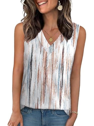 GKBK Womens Tank Top Loose Fit Summer Sleeveless Tops Floral Dressy Casual Blouses V Neck Tshirts Shirts 2026 Fashion Spring Clothes Tie-dye Stripes M - Image 1