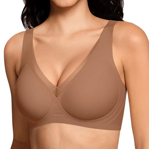 LetsJoli Wireless Jelly Bras for Women No Underwire Seamless Push Up Comfortable Tshirt Bralettes Everyday Bra(CWCoffee,XL) - Image 1