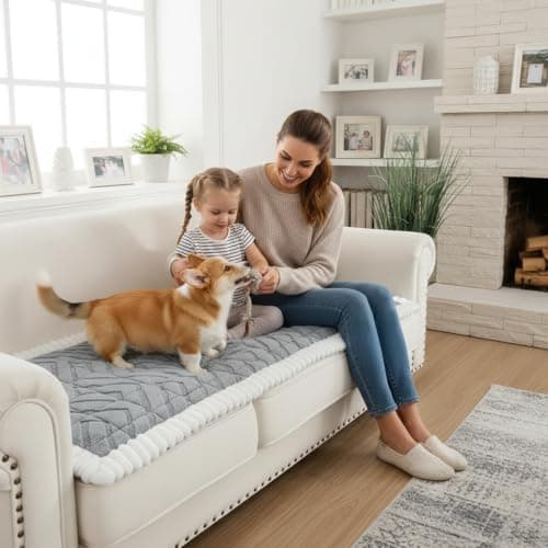 SHACOS 29.5"x84.6" Large Sofa Couch Cover for Dogs Non Slip Washable, Soft Fuzzy Pet Couch Covers for 3 Seats Sofa, Pet-Friendly Couch Protector Cushion Cover Sofa Pad, Gray - Thumbnail 3