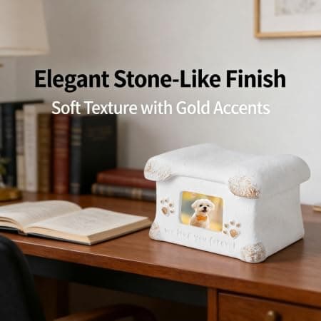 Portland Cement Pet Urn, Pet House Shape with Built-in Photo Frame, Durable Memorial for Dogs Cats, Minimalist Design for Indoor Home Display, 18.5cm/7.28"×14cm/5.51"×11.5cm/4.53" - Thumbnail 3