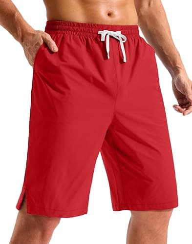 Pudolla Men's Swim Trunks 9"/11" Quick Dry Board Shorts Bathing Suits Beach Shorts for Men with Pockets - No Liner(Red 11 Inseam-3XL) - Image 1
