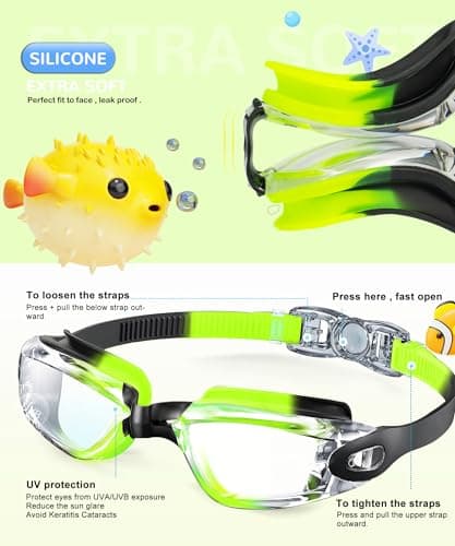 NSSIW Swim-Goggles-for-Kids 6-14 Kids Swimming-Goggles: Anti Fog with UV400 and No Leak Ultra-wide Field of View 3 Pack - Thumbnail 3