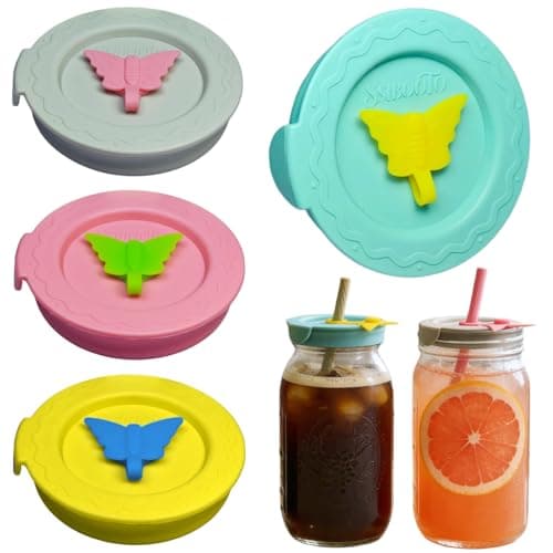 SSIBOOTO 4 Pack Silicone Mason Jar Lids with Straw Hole,Mason Jar Drinking Lids for Ball, Kerr and More,Fit Regular Mouth & Wide Mouth,Leak-Proof,Dishwasher Safe (Single Color) - Image 1