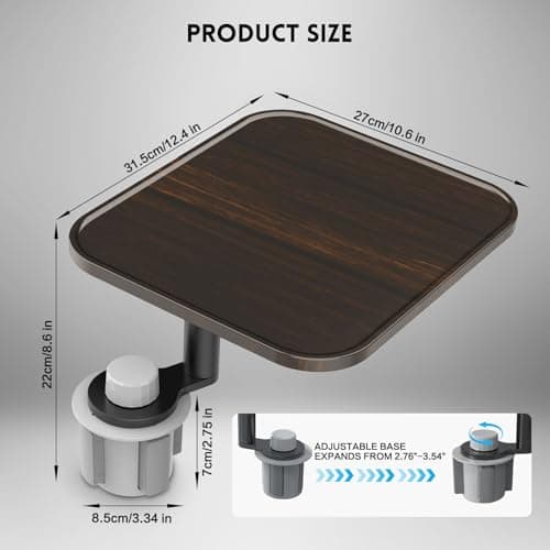 360° Rotation Car Desk for Laptop, Height-Adjustable Cup Holder Table, Wooden Car Food Tray & Laptop Mount Compatible with Tesla Model Y/3/S, Ford F150/Explorer/Maverick & Most Vehicles (Dark Walnut) - Thumbnail 3