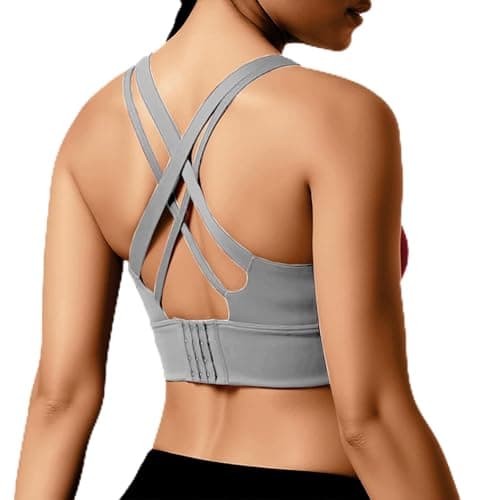 BaseTry High Impact Sports Bra for Women - Padded Seamless Support Bra for Yoga Gym Workout Fitness -High Support Running Bra (US, Alpha, Small, Regular, Regular, Grey) - Image 1