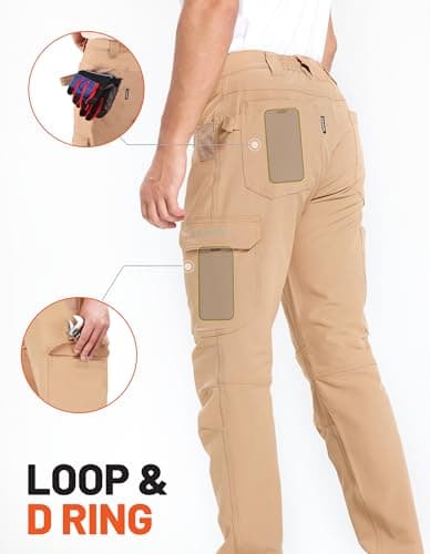 DURAWERK Men's 4-Way Stretch Cargo Pants, Work Pants, Durable Tactical Pants, Lightweight EDC Hiking Pants for Outdoor Khaki - Thumbnail 6