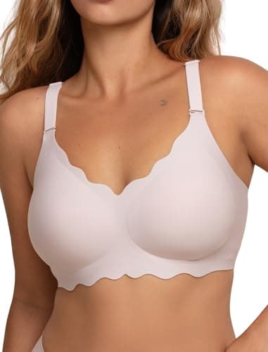 COMFELIE Wireless T‑Shirt Bra with Light Padding No Underwire Removable Straps Pink 2XL - Image 1