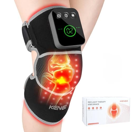 Keneo Red Light Therapy Knee Brace with Vibration Massage - 660nm & 850nm Infrared Light Therapy for Knee Pain Relief, 3 Heat Levels, 3 Massage Modes, Wireless & 5000mAH Rechargeable (Grey)