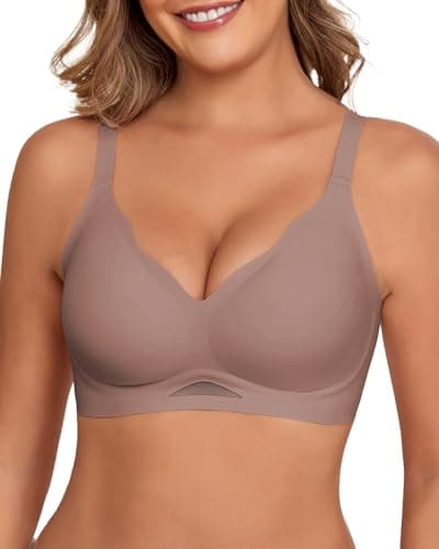 Ubras Womens Wireless Jelly Bra Supportive Lift Scalloped Bra Comfort Push Up Bralette Seamless T-Shirt Bra Taupe S - Image 1