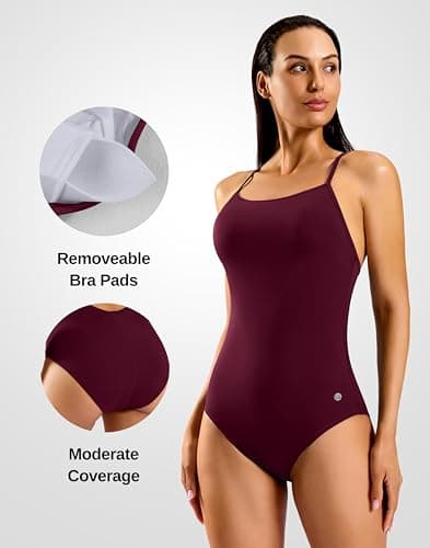 G Gradual Women's One Piece Athletic Swimsuit with Adjustable Straps Training Sport Swimwear Modest Bathing Suit for Women(Wine Red,2XL) - Thumbnail 4