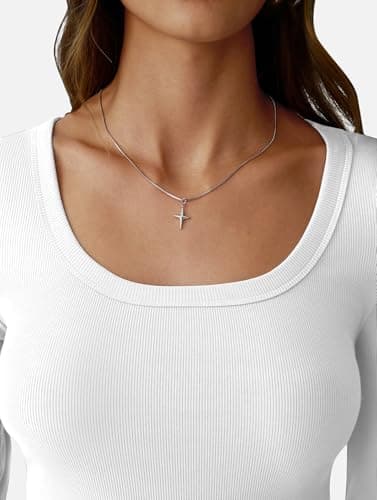 GKBK Womens 3/4 Sleeve Scoop Neck Tops Ribbed Knit Slim Fitted Casual Basic Tee Shirts 2026 Summer Fashion Trendy Work Casual T-Shirt Workout Outfits Thermal Undershirts Layering Clothes White M - Thumbnail 6