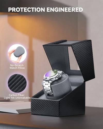 KAVYIA Automatic Watch Winder with Japanese Motor – Silent Adjustable Rotation, Premium PU Leather Exterior and Soft Flexible Watch Pillows, for Father's Day Gift for Him, Birthday Gift - Thumbnail 4
