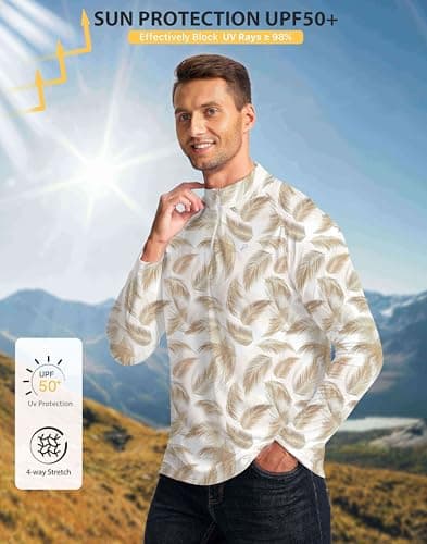 Pudolla Long Sleeve Sun Protection Shirt UV Shirts for Men SPF Shirts for Men Fishing Shirt(White Palm XXL) - Thumbnail 2