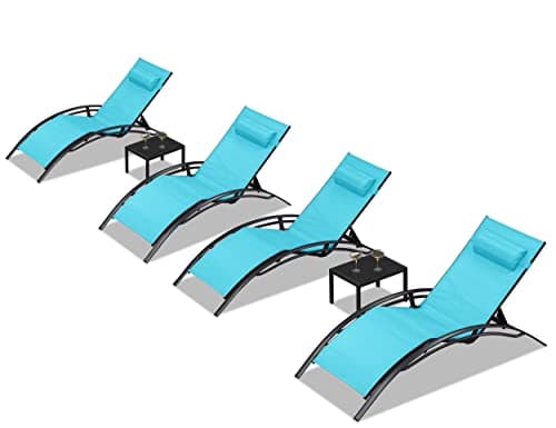 PURPLE LEAF Patio Oversized Chaise Lounge Chair Set with 2 Side Table Poolside Adjustable Recliner Chairs for Outside Beach Outdoor Pool Sunbathing Tanning Lounger - Image 1