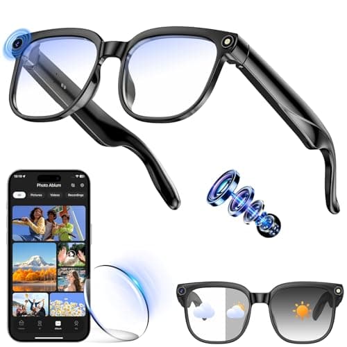 Hwagol Smart Glasses with Camera, 8MP HD Photo and Video Recording,AI Glasses with Real-Time Translation/Object Recognition/AI Voice Q&A/Recording, Calls and Music,UV & Blue Light Protection - Image 1