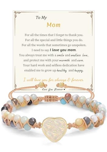 Sistble Mothers Day Gifts for Mom, Mom Birthday Gifts from Son Daughter Jasper Heart Bracelet Love You Gift for Her Beaded Bracelets Retirement Christmas Stocking Stuffers Jewelry for Her - Image 1