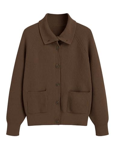 ZAFUL Women's Fall Chunky Collared Cardigan Sweaters Trendy 2025 Button Down Long Sleeve Casual Knit Coat Winter Clothes, Brown, Large - Image 1