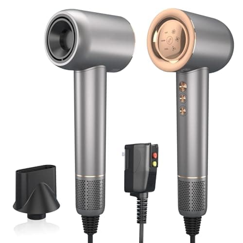 Hair Dryer - 110000 RPM High-Speed Brushless Motor Negative Ionic Blow Dryer for Fast Drying, Low Noise Thermo-Control Hair Dryer with Magnetic Nozzle, Gold Silver - Image 1