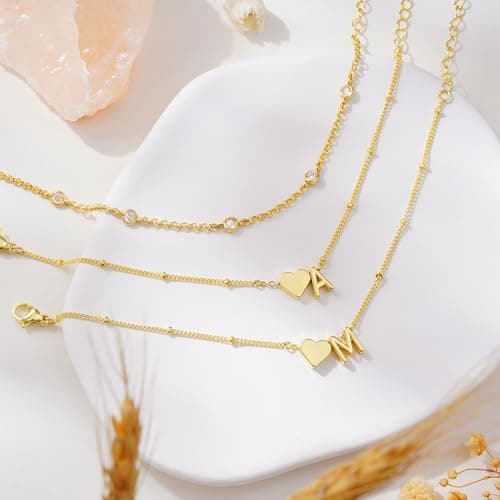 Turandoss Initial Bracelets for Teen Girls - Layered Heart Initial Bracelet for Girls, 14k-Gold-Plated Jewelry Letter K Birthday Friendship Gifts for Girls Age 8 9 10 11 12 Years Old - Thumbnail 6