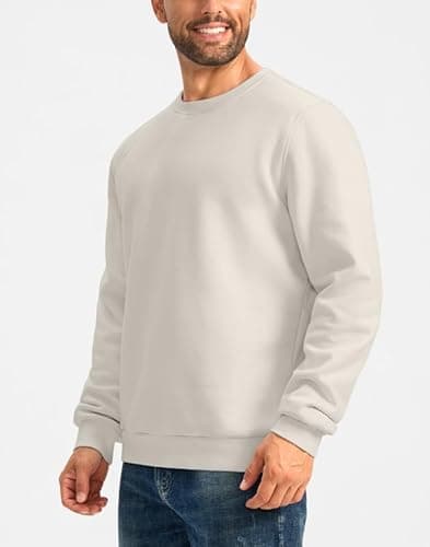 G Gradual Sherpa Lined Sweatshirts for Men Fleece Crewneck Sweatshirt Pullover Warm Shirts for Winter, Off White, X-Large - Thumbnail 3