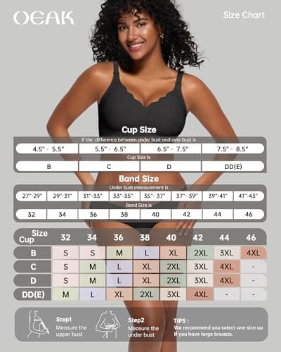 OEAK Women Value Series Jelly Bras Wireless Pushup Convertible 2XL Jacq Blk - Thumbnail 6