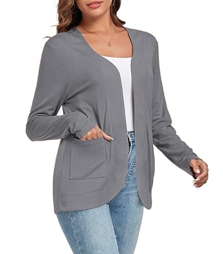 TownCat Women’s Lightweight Cardigan with Pockets Long Sleeve Open Front Cardigan for Women (Grey,XXL) - Image 1