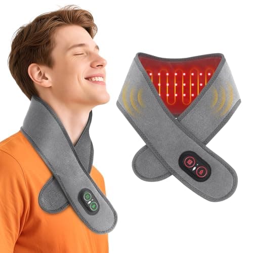 Cordless Neck Heating Pad for Pain, Neck Massager with 660nm 850nm Red Light, Heated Neck Wrap with 3000mAh Rechargeable, 3 Levels Heat & Massage, Gray - Image 1