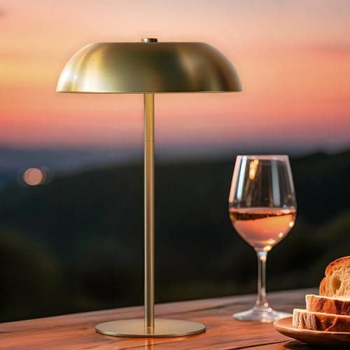 BRASSLISM Gold Cordless Table Lamp – Rechargeable Touch Lamp with 3-Color Dimming & Adjustable Height，Battery Powered lamp for Bedside, Bar, Desk, Outdoor Patio,Restaurant, Modern Luxury Decor