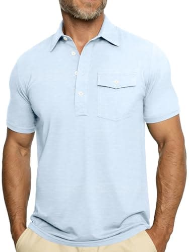 JEMLDL Mens Summer Shirts 4 Buttons Casual Vacation T Shirts Quick Dry Short Sleeve Golf Tops Outdoor Performance Light Blue XL - Image 1