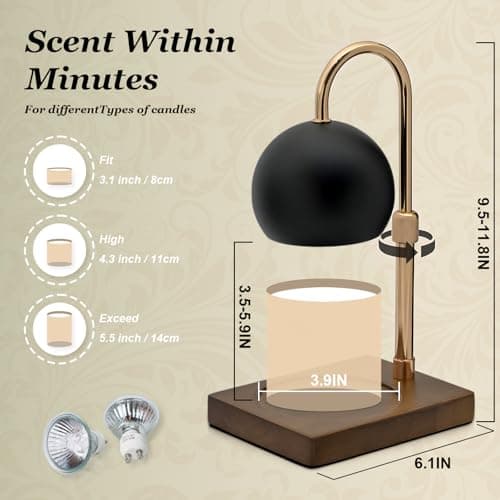 Candle Warmer Lamp Timer - Birthday Gifts for Women Mom Grandma, Mothers Day Gifts, House Warming Gifts New Home Decor Modern Farmhouse Decor with 2 Bulbs Wax Melt Compatible All Jar Candles Blackgold - Thumbnail 3