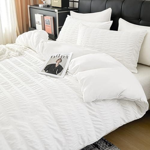 DCSKY White Duvet Cover King Size, Ultra Soft 3-Piece Boho Seersucker Duvet Cover Set with Zipper Closure, Soft Washed Microfiber Bedding Set (104"x90", 2 Pillowshams) - Thumbnail 2