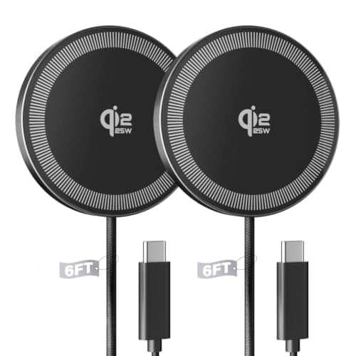 2Pack Magnetic Wireless Charger 25W Fast Charger for iPhone 17/16/15/14/13/12 Series & AirPods, Portable Wireless Charging Pad for Travel Home Office Desk, 6.6FT-Black