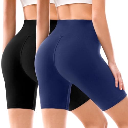 Leafigure 2 Pack Biker Shorts for Women 6" High Waisted Gym Shorts for Yoga Workout Black/NavyBlue L-XL - Image 1