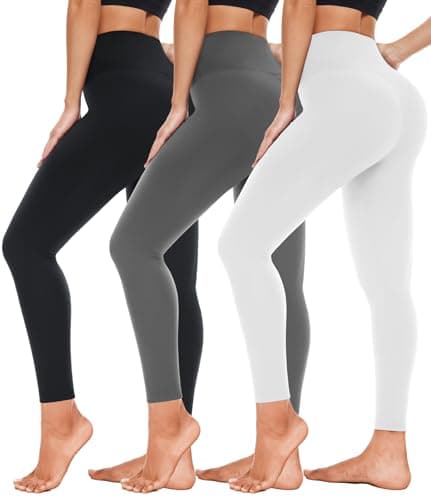 Leggings for Women 3 Pack-High Wasited Tummy Control Yoga Pants Clothing Outlet Deals Today Closeouts Overstock Sale Only 90 Percent Off Prime Outlet(3 Pcs Black+White+Grey,L-XL) - Image 1